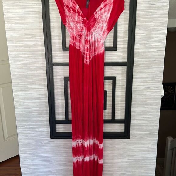 Style Biz Red white tie-dye long maxi dress lightweight rayon size small Fourth - Picture 3 of 6
